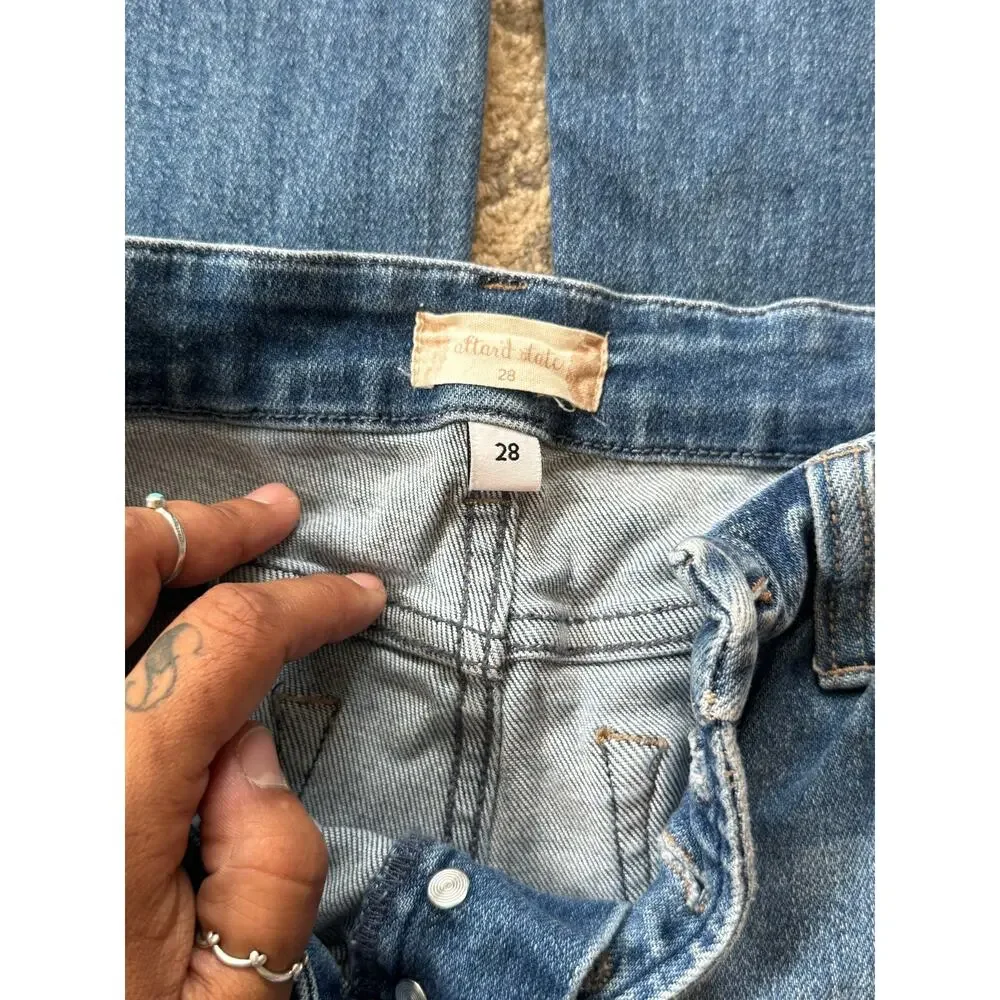 Altar’d State High Rise Distressed Flare Jeans Women 28 Raw Hem Button Fly Denim